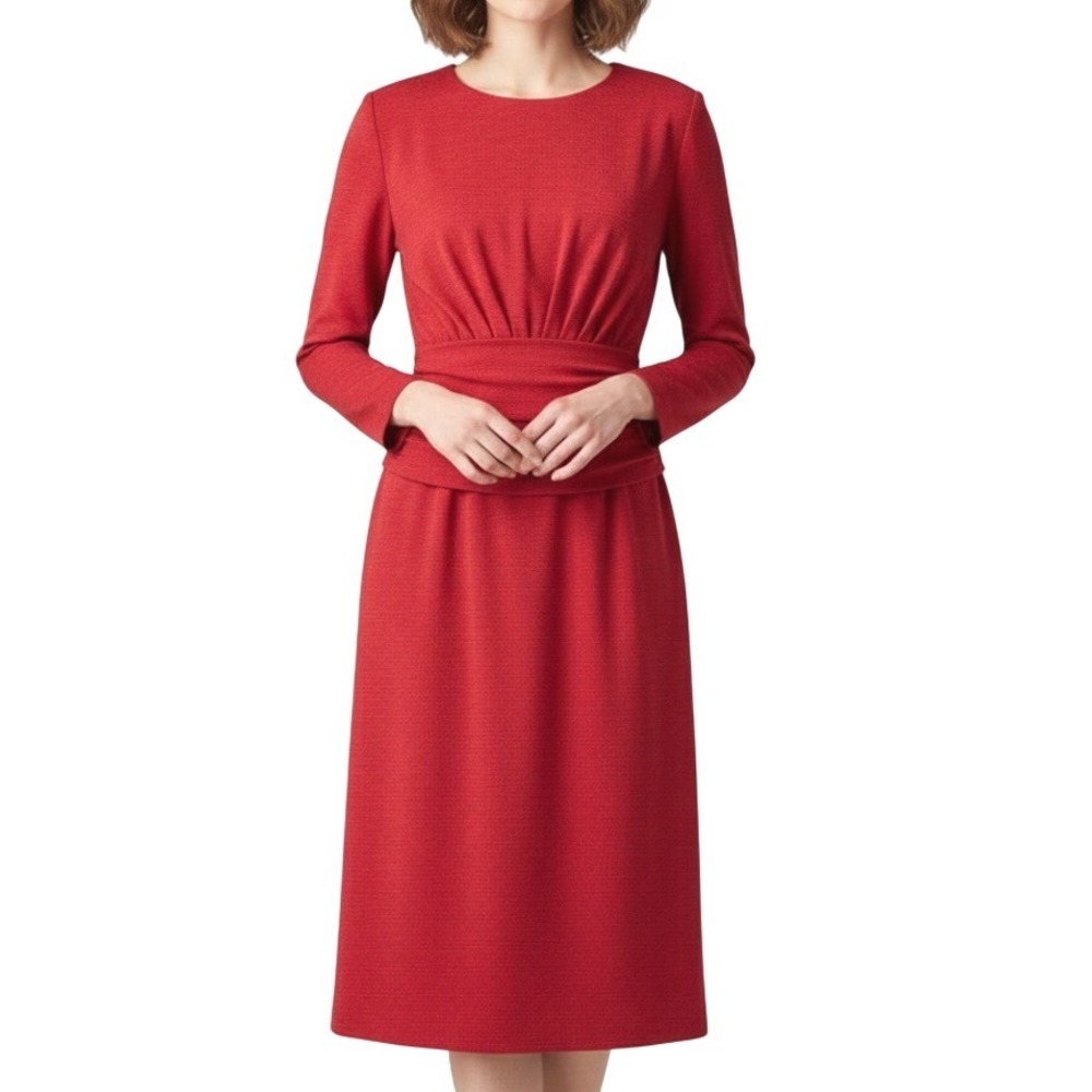 Vtg HOWARD WOLF Red SATIN Wide Belt Back Split Button/Zip Sheath Dress Sz L